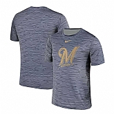 Milwaukee Brewers Gray Black Striped Logo Performance T-Shirt